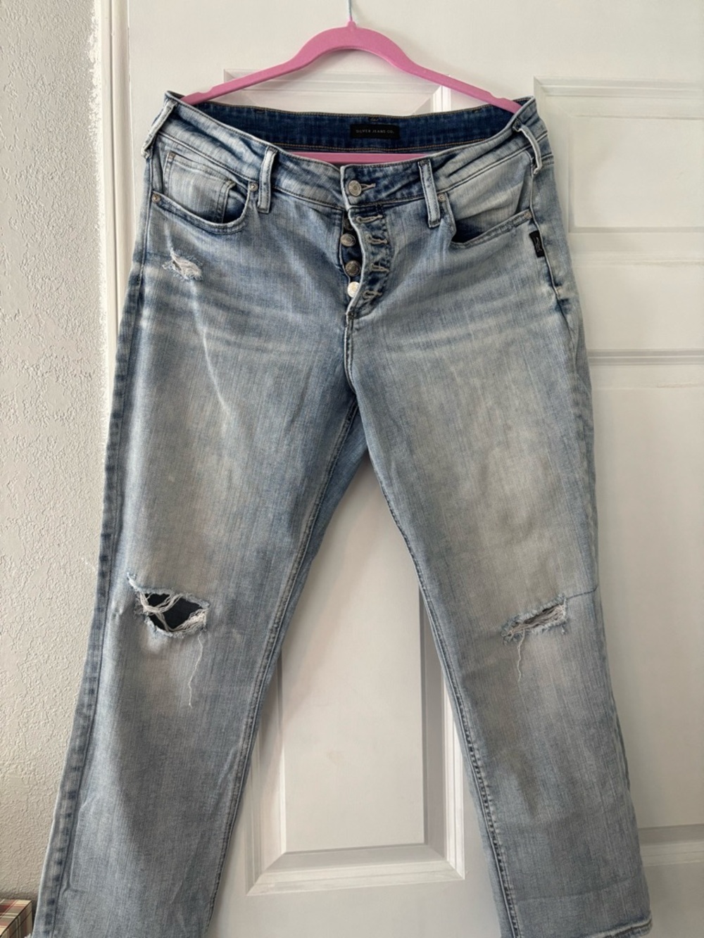 Silver Jeans Light Blue Distressed Boyfriend Jeans